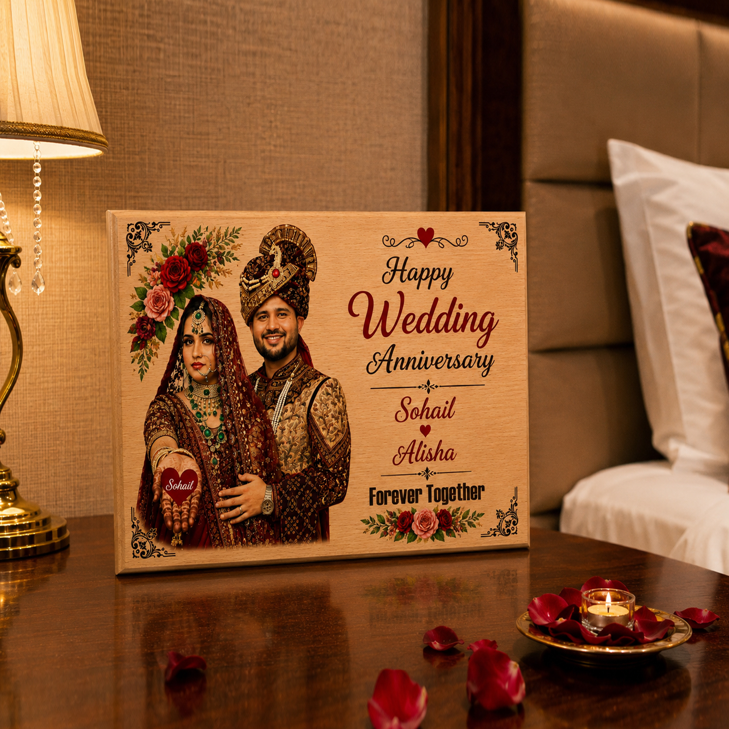 Personalized Wooden Photo Frame with Color Photo & Custom Text | Engraved Picture Frame for Anniversary, Birthday, Valentine’s | Custom Gift for Couple, Husband, Wife, Parents, Home