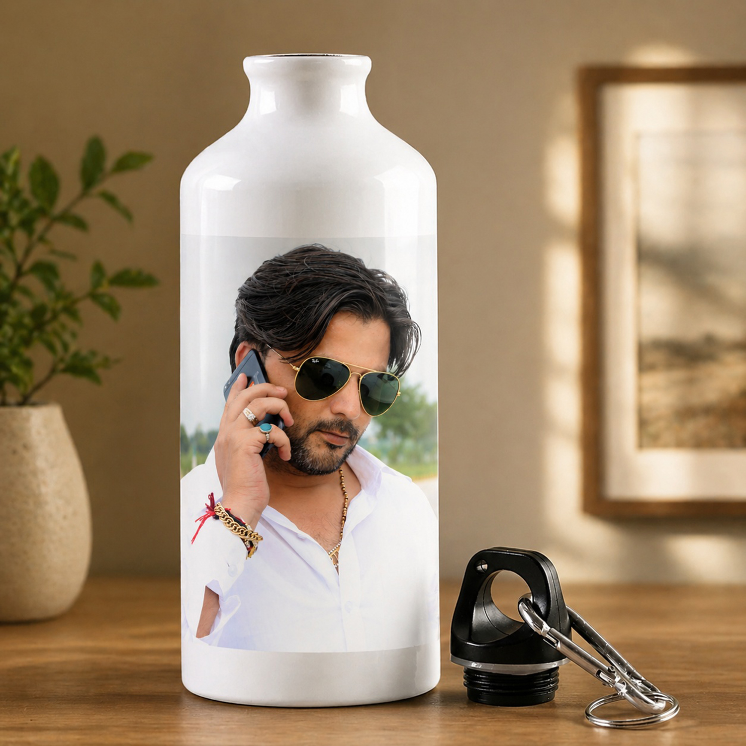 Aluminum Your Photo Personalized Printed Sports Sipper/Water Bottle with Photo and Name Customized (White, 600ML 700 ML)