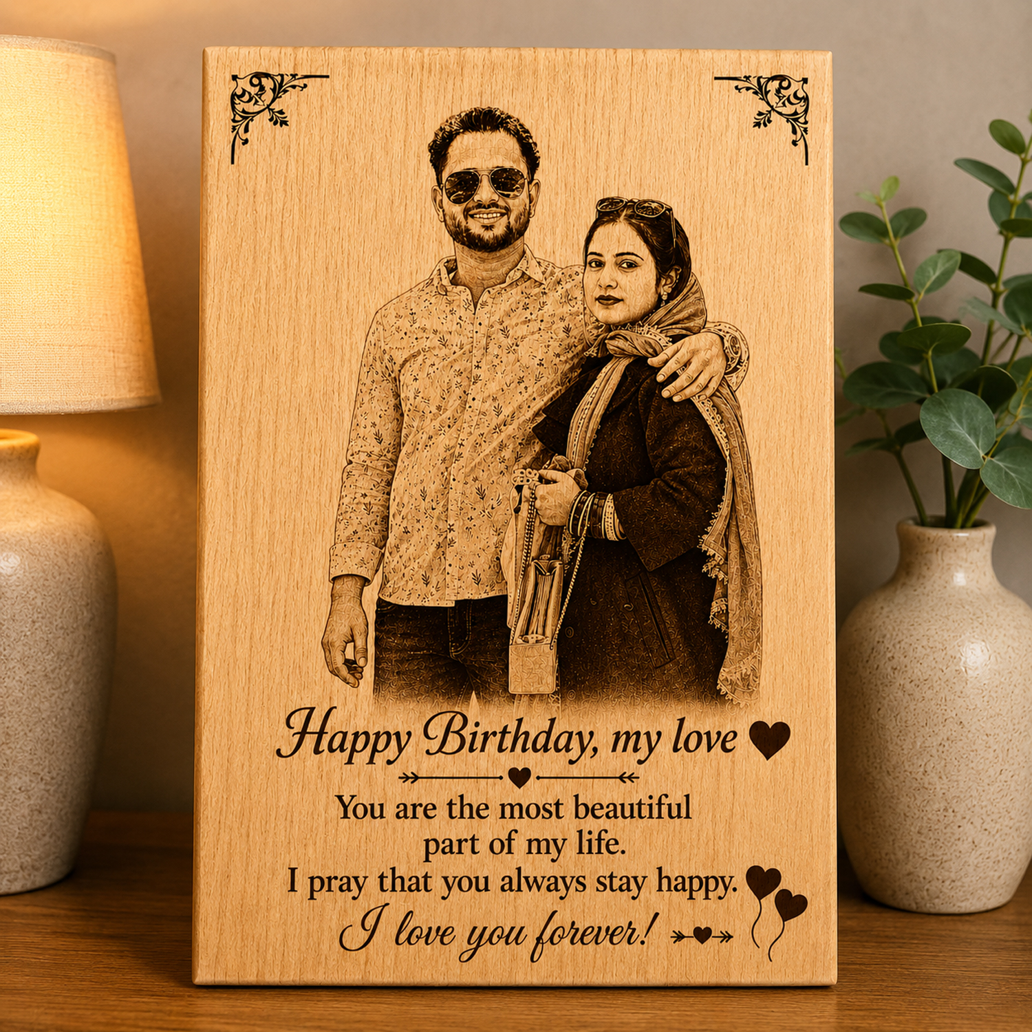 Personalized Wooden Photo Frame with Laser Engraving | Custom Photo on Wood | Gift for Couples, Anniversary, Valentine’s Day