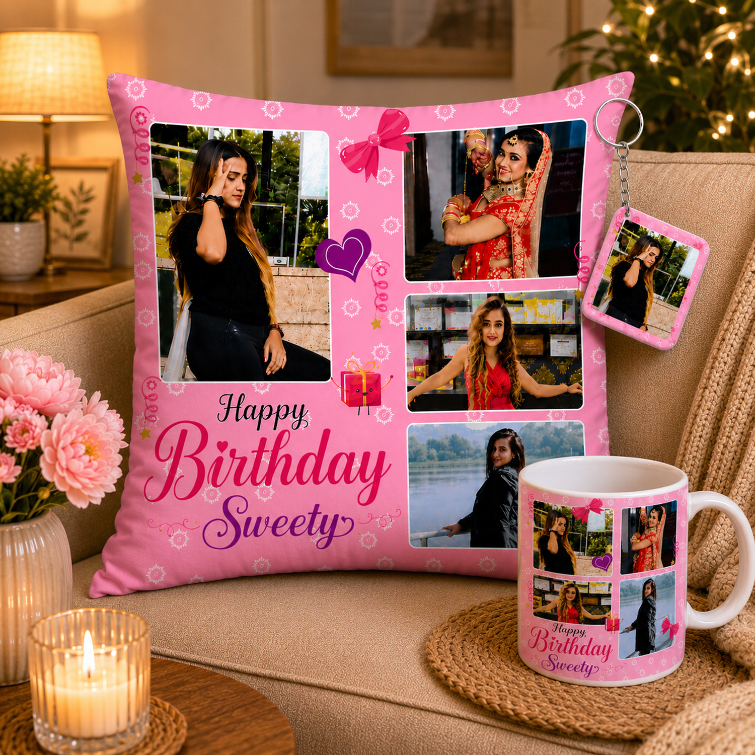 Customized Photo Pillow with Image & Text | Personalized Cushion Gift for Boyfriend, Girlfriend, Husband & Wife | 16x16 Inch